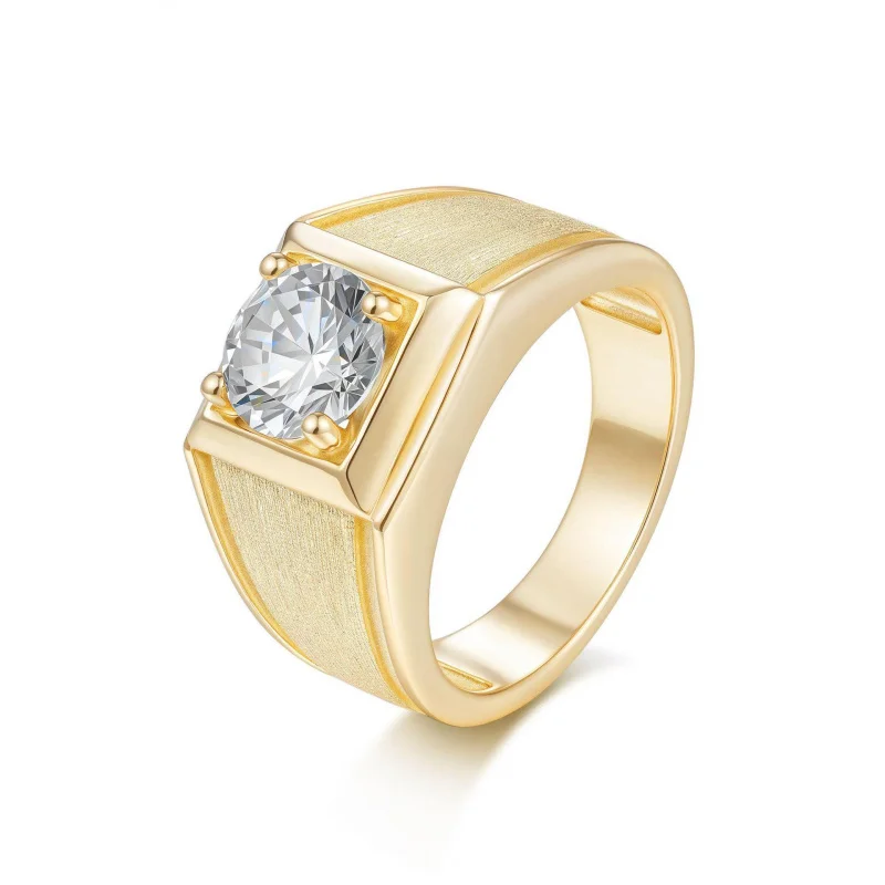1CT IGI Lab-Grown Diamond S925 Sterling Silver Plated 18K Gold Moissanite Brushed Finish Men's Wedding Ring Custom Wholesale