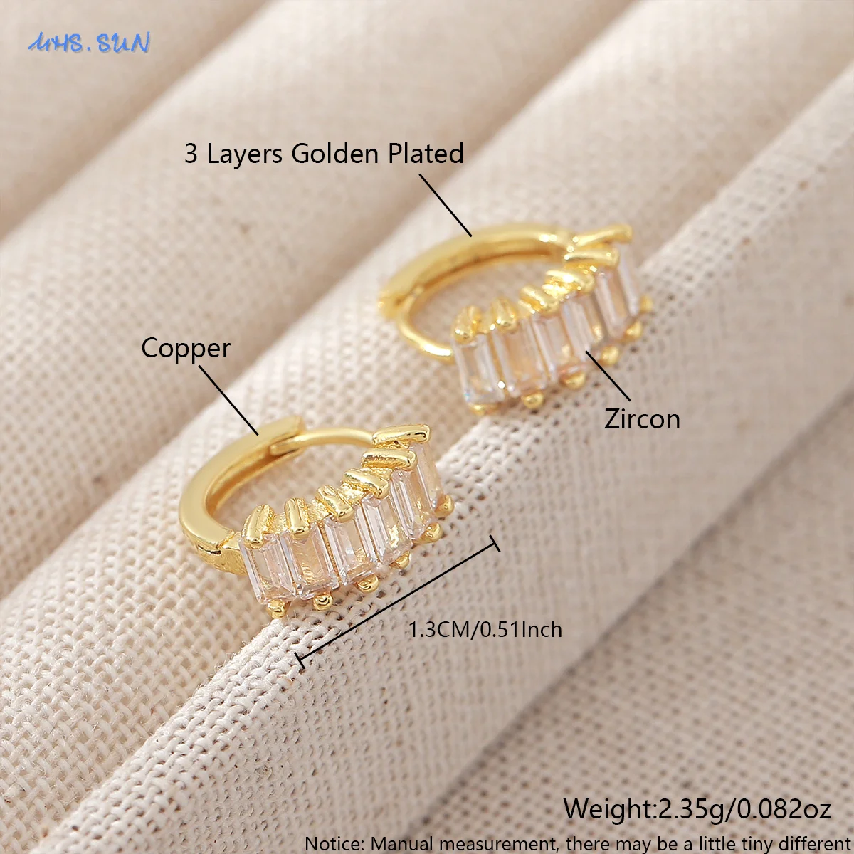 MHS.SUN الحد الأدنى مطلية بالذهب هوب أقراط للنساء الفتيات الملونة مكعب الزركون القرط العصرية تنوعا المجوهرات اليومية