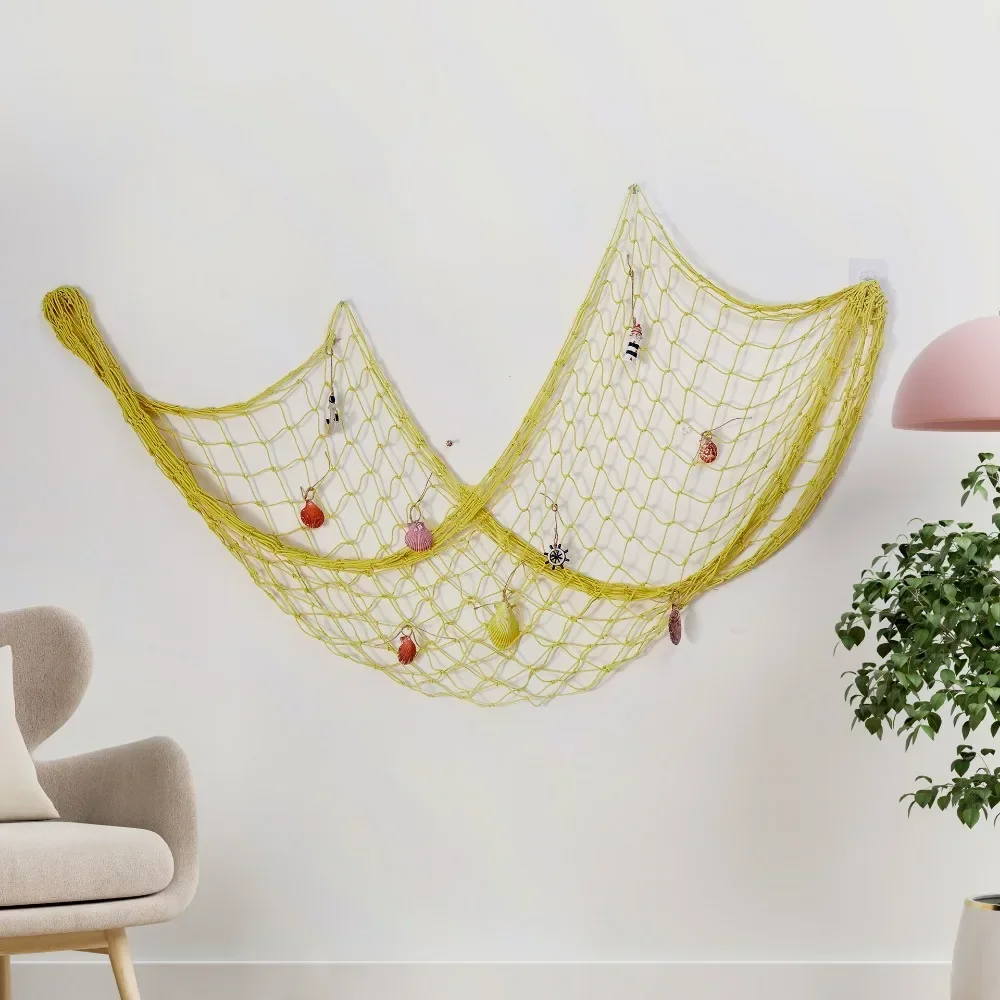 Mediterranean Decorative Fishing Net Thick Thread Cotton Hemp Rope Net Kindergarten Background Wall Photo Decoration Hanging Net