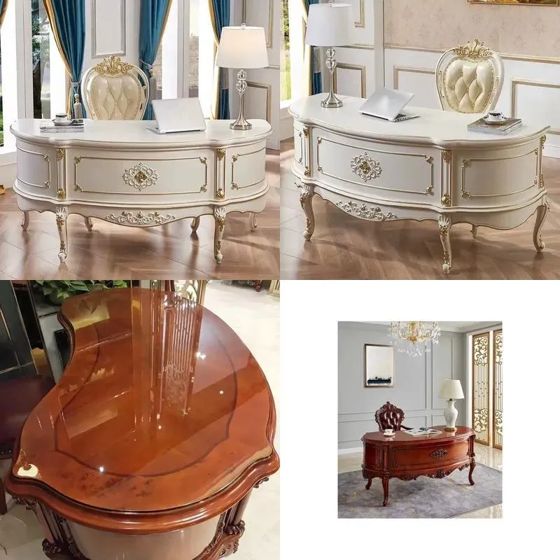 Modern European Solid Wood Curved Computer Desk Luxury Premium Custom Health Office