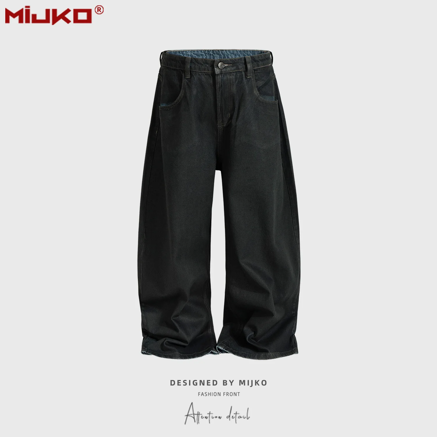MIJKO  Black Gray Jeans Unisex Silhouette Design Washed Vintage Denim Pants FX088#