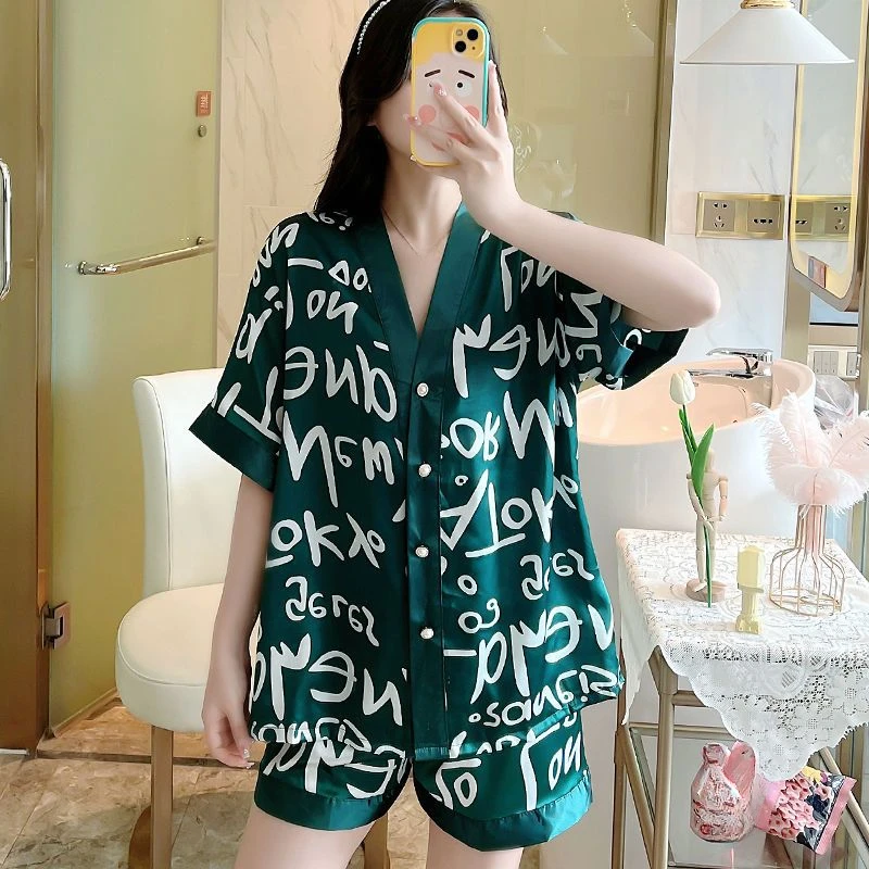 Pajamas Ms. Summer Thin Cardigan Can Be Worn Outside Loungewear New Style Ice Silk Short-sleeved Suit Refreshing Comfort Soft