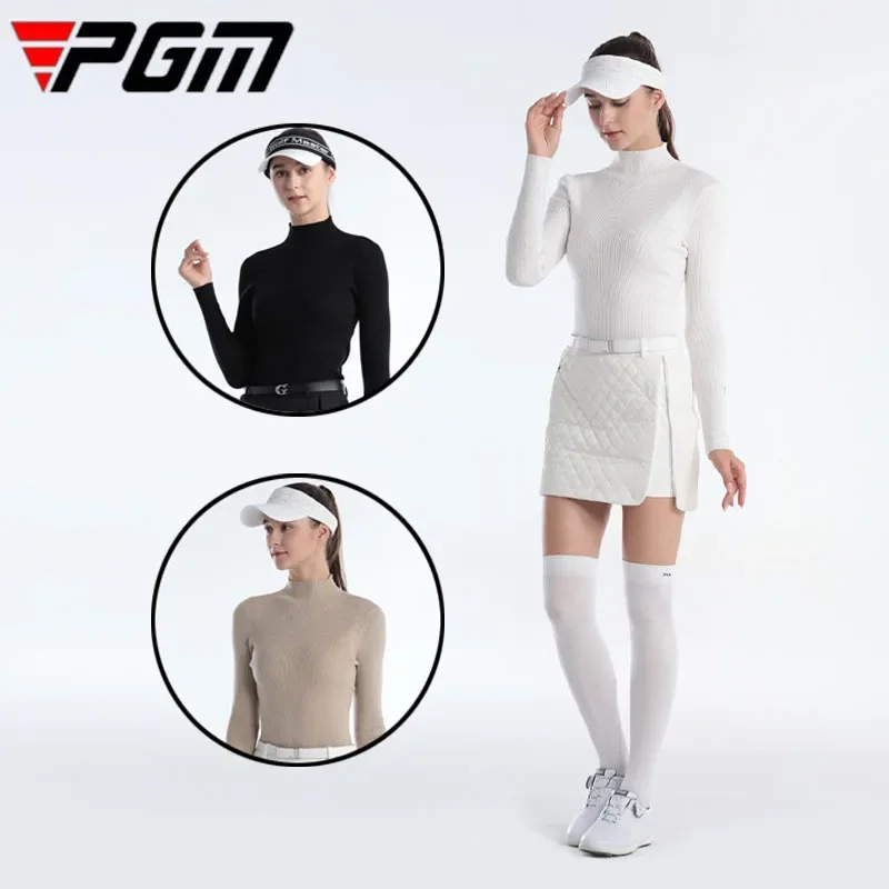 PGM Autumn Female Full Sleeve Stretch Golf Sweater Women Round Neck Keep Warm Golf Tops Winter Windproof Knitted Training Shirts