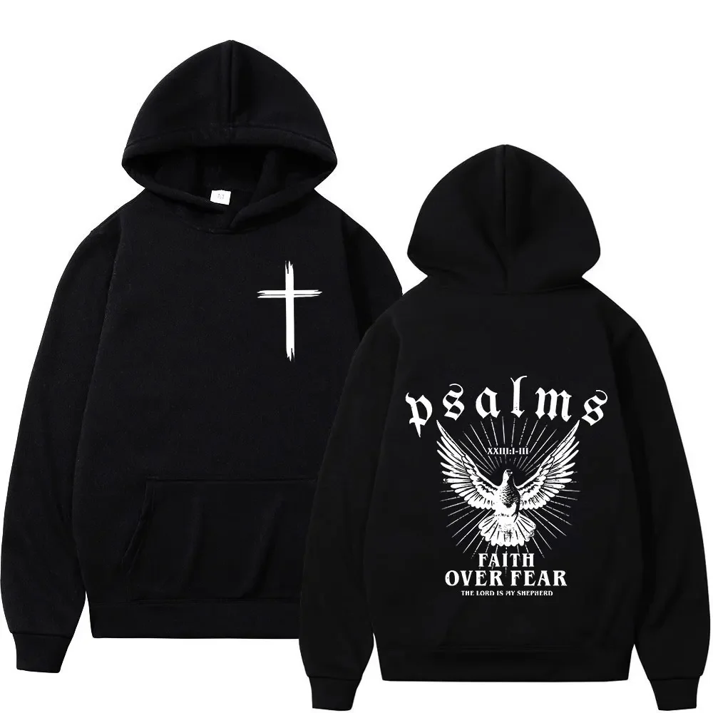 Christian Jesus Faith Over Fear Bible Verse Hoodies Men's Women High Quality Sweatshirts Fashion Vintage Pullovers Streetwear