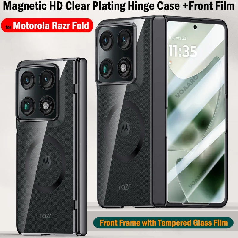 

Plating Hinge HD Clear Funda for Motorola Razr Fold Case Magnetic Support Wireless Charging Cover Front Frame with Glass Film