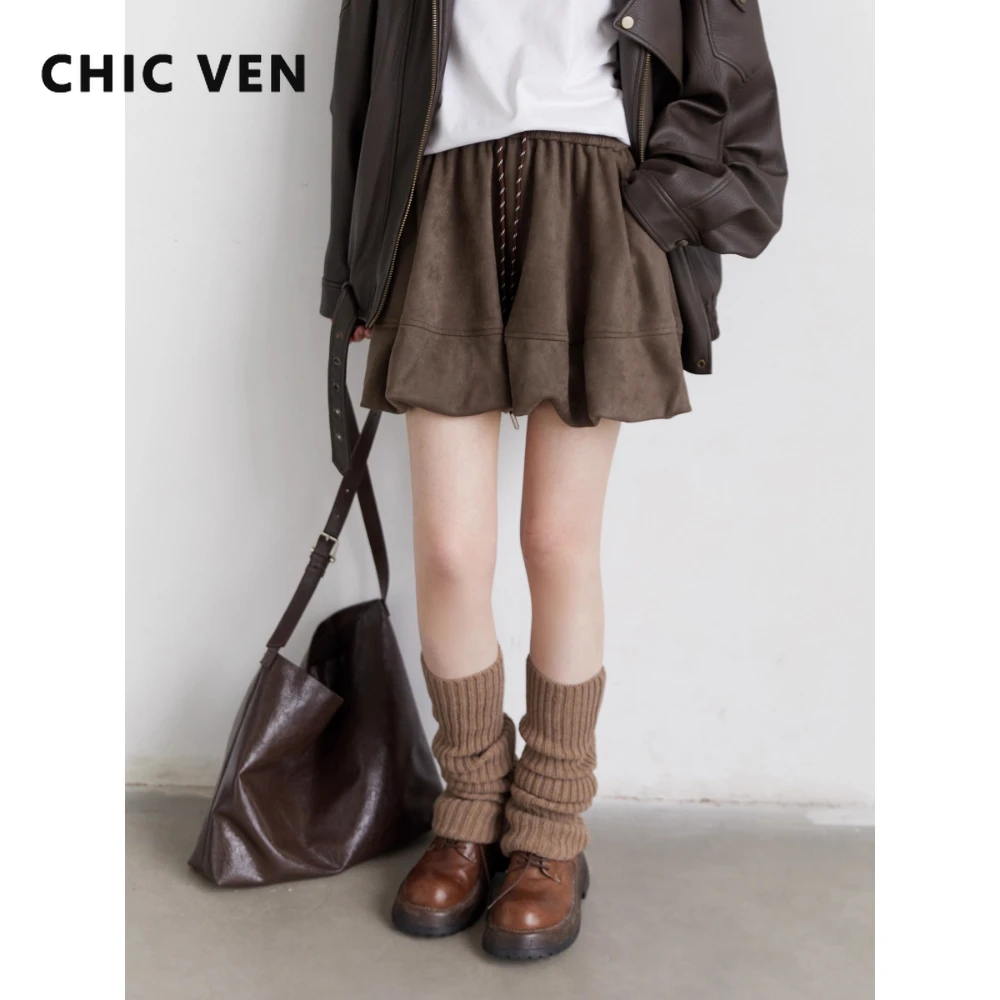 

Женские мини-юбки CHIC VEN, повседневная замшевая полуюбка трапециевидной формы в стиле ретро с высокой талией, весна-осень 2025 г.
