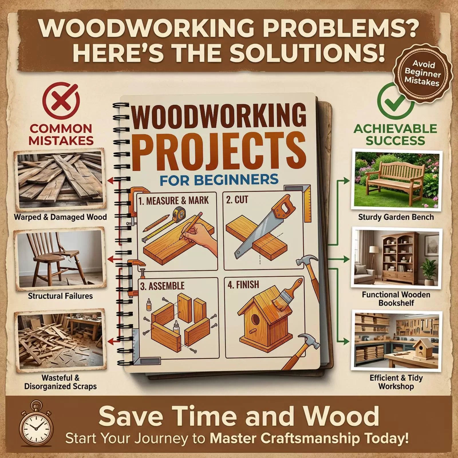 Beginner Woodworking Projects Book: Simple Practical Tasks with Step-by-Step Guide And Instructions on Basic Tools