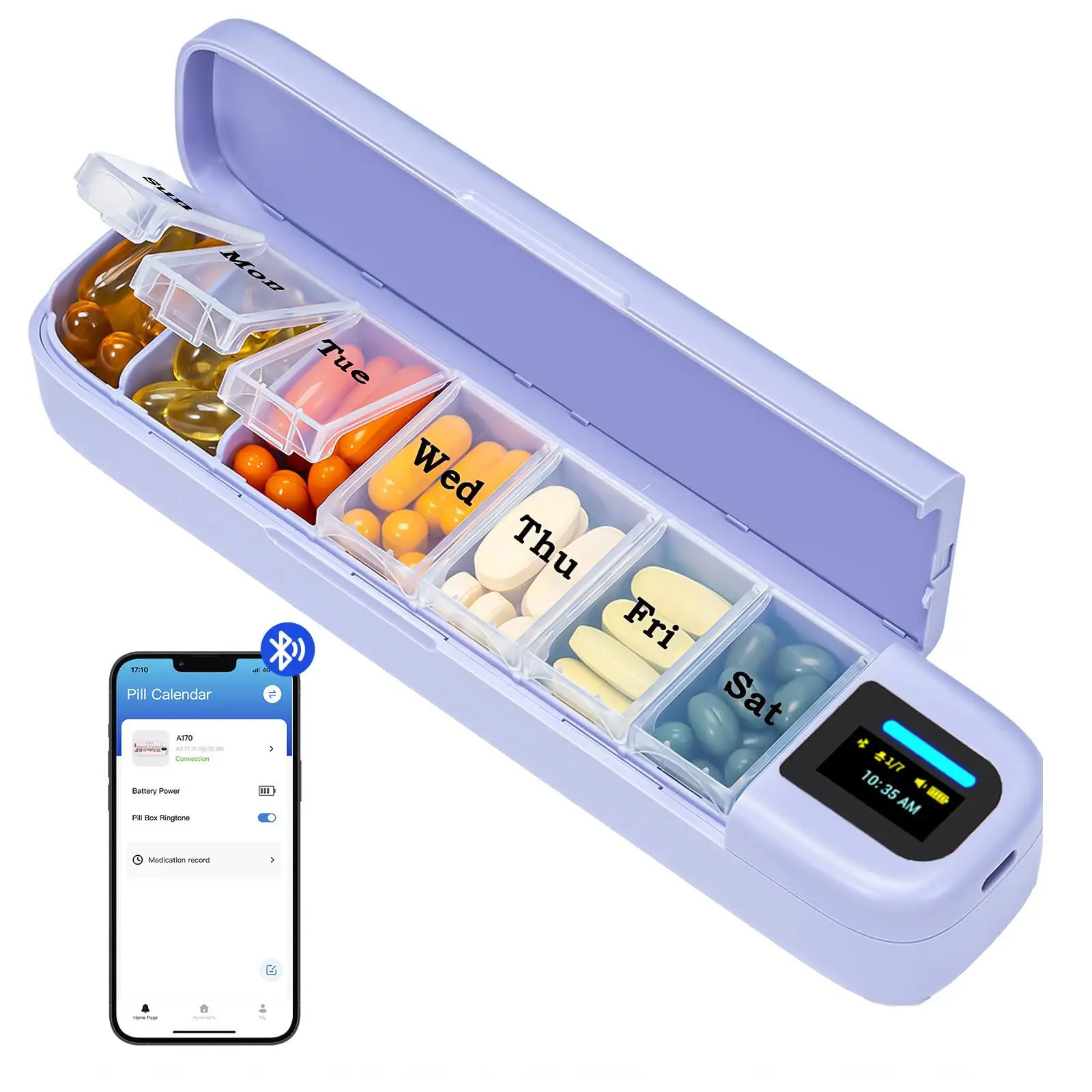 Bluetooth Automatic Pill Dispenser with 4 Alarms Smart Pill Box for Elderly