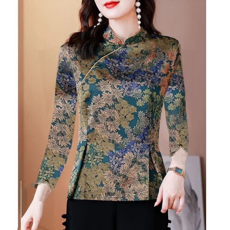 

Wear Ethnic Style Fashionable Sweatshirts National Cheongsam Women's Base Shirt for Women in Winter Loose Middle-aged Mothers