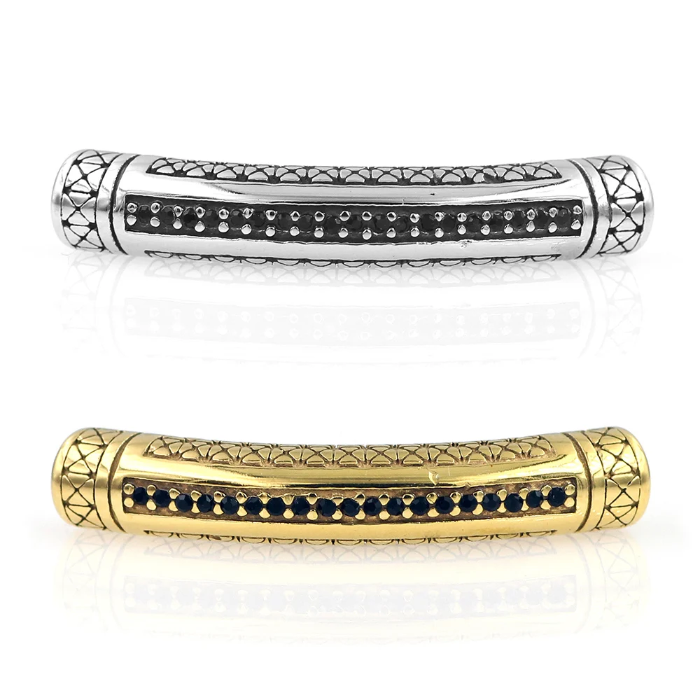 4mm foro fai da te tubo in acciaio inox Charms perline perline piegate di cristallo misura fai da te braccialetto di cuoio gioielli che fanno accessori 2 pezzi