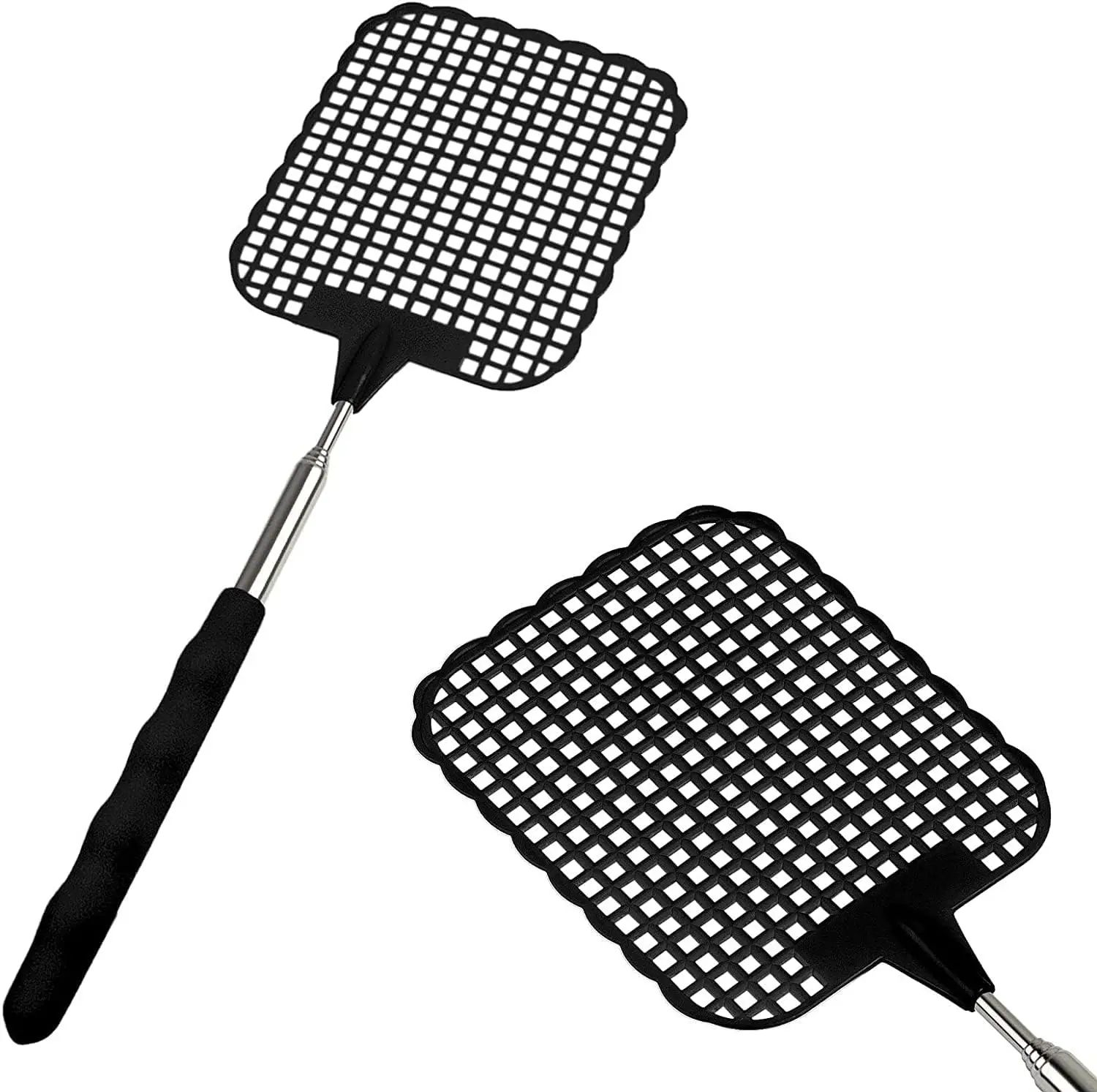 2PCS Telescopic Fly Swatters,  Plastic Fly Swatter Heavy Duty Set, Telescopic Flyswatter with Stainless Steel Handle 26cm - 72cm