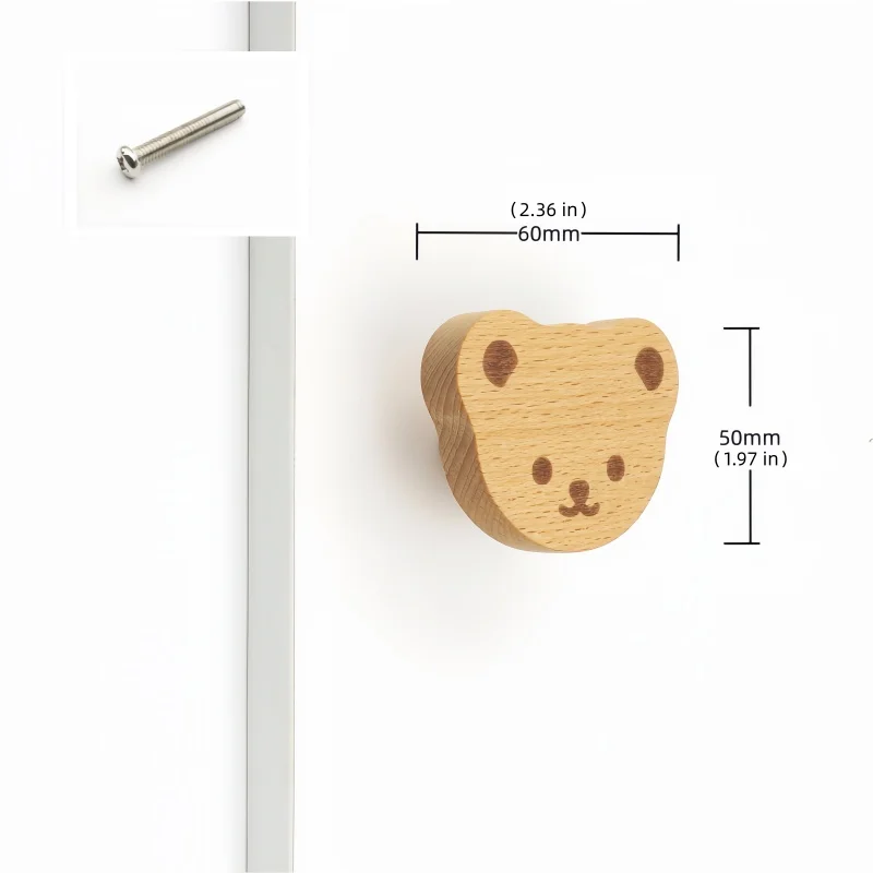 1/10/20pcs Beech Cartoon Bear Shape Single Hole Handle Cute Little Animal Furniture Handles Solid Wood Drawer Single Hole Knob