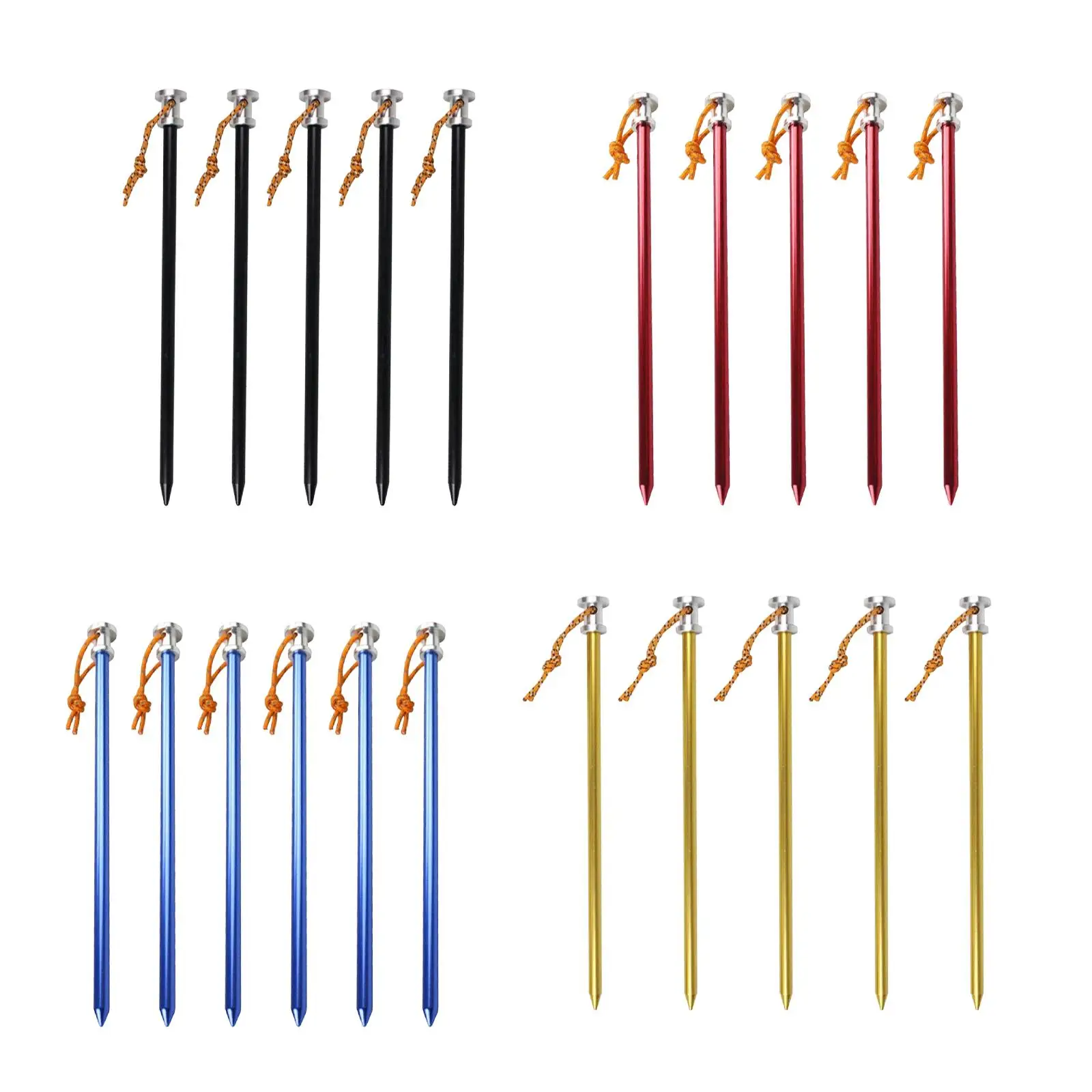 5 Pieces Screw in Tent Stakes with Rope Steel Pegs Tent Nails Sturdy Ground Stakes for Tent Tarp Traveling Picnic Backyard Beach