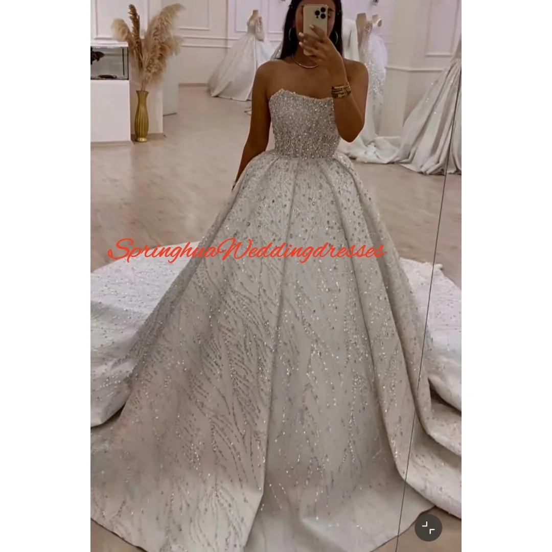 Customized Grace A Line Women Wedding Dresses Sweetheart Neck Sleeveless Princess Bridal Ball Gown Shining Gowns Party