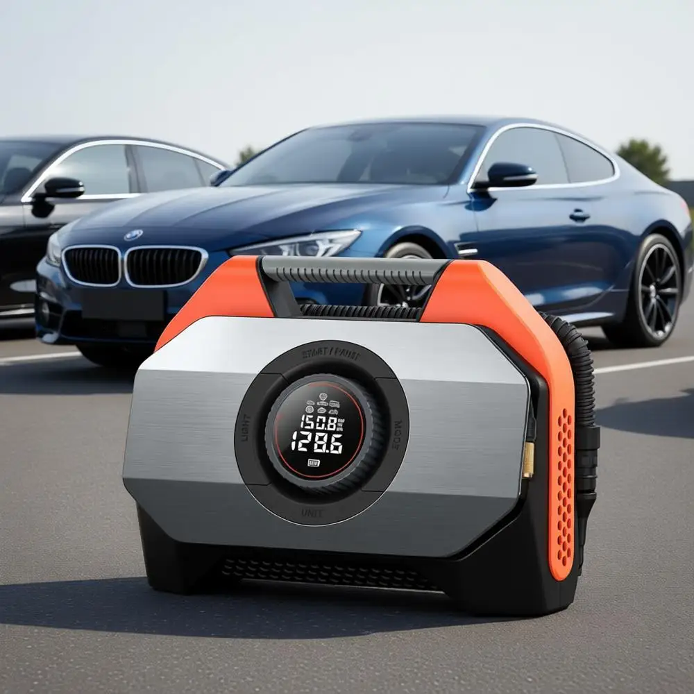 

Портативный воздушный компрессор для тяжелой техники, беспроводной воздушный насос, аккумулятор 19200 мАч, 100% рабочий цикл, двухцилиндровый насос для велосипедов