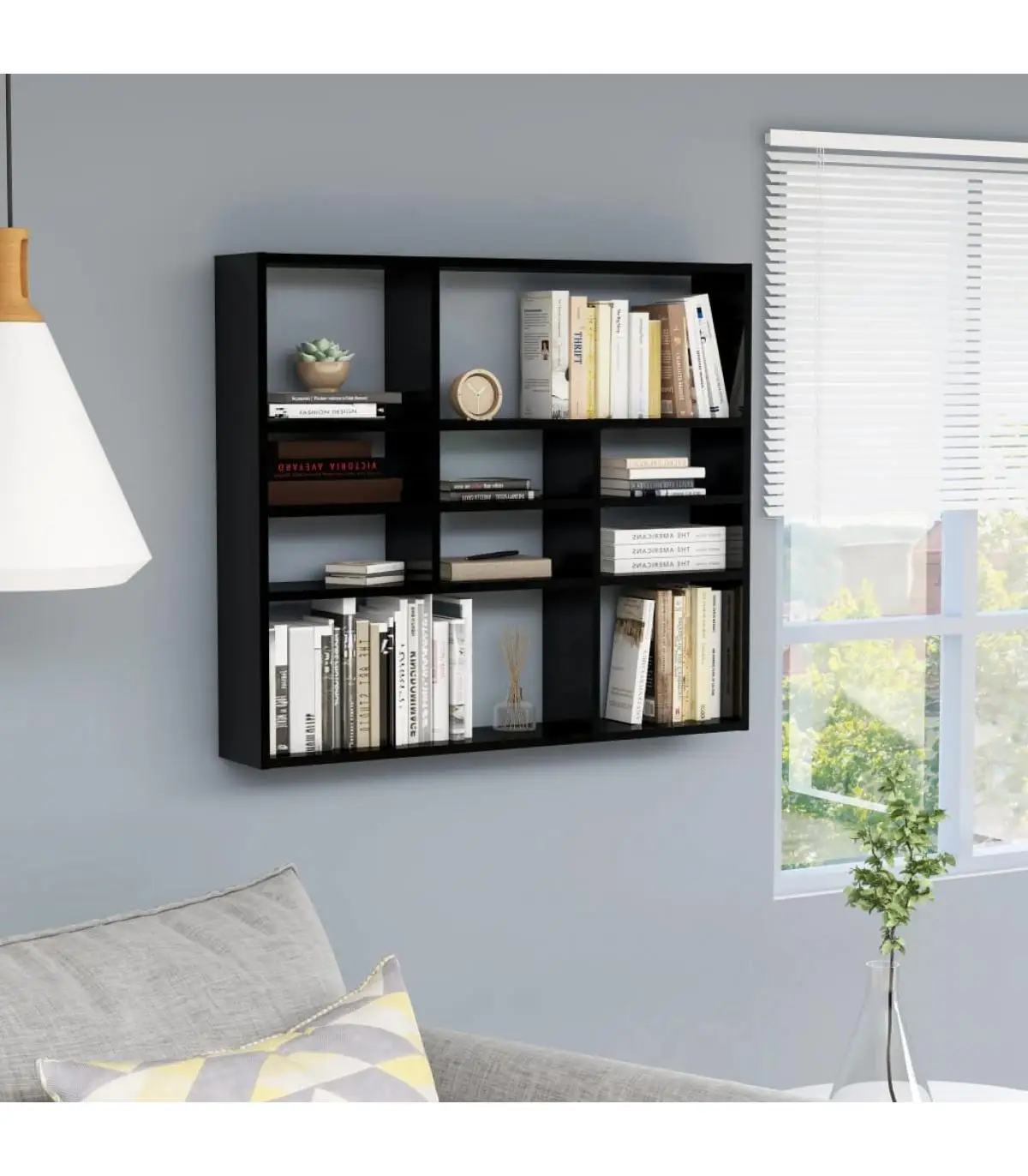 Shelves and shelving shelf Wall black plywood gloss 90x16x78 cm