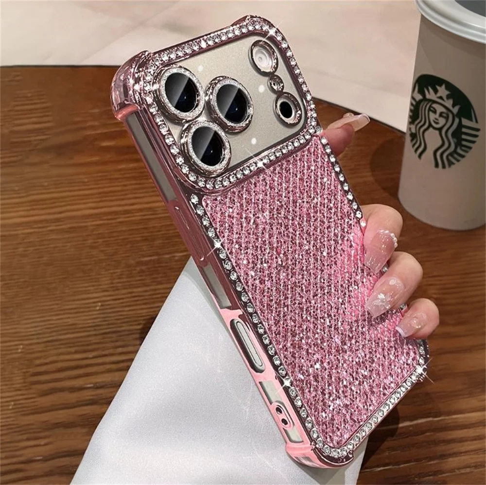 Colorful Glitter Full Screen Diamond Phone Case for iPhone 18 Pro Max 17 16 15 14 13 Lens Protection Plated Shockproof Cover