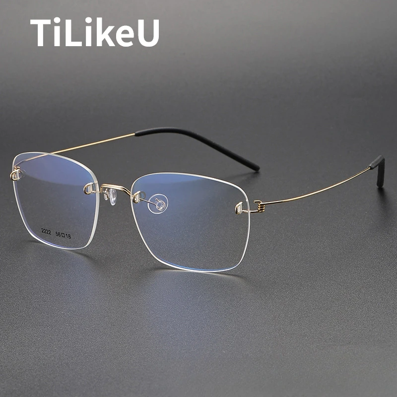 Denmark Brand Screwless Rimless Glasses Frame Ultralight Pure Titanium Frameless Square Eyeglasses Men Women Myopia Glasses 2024