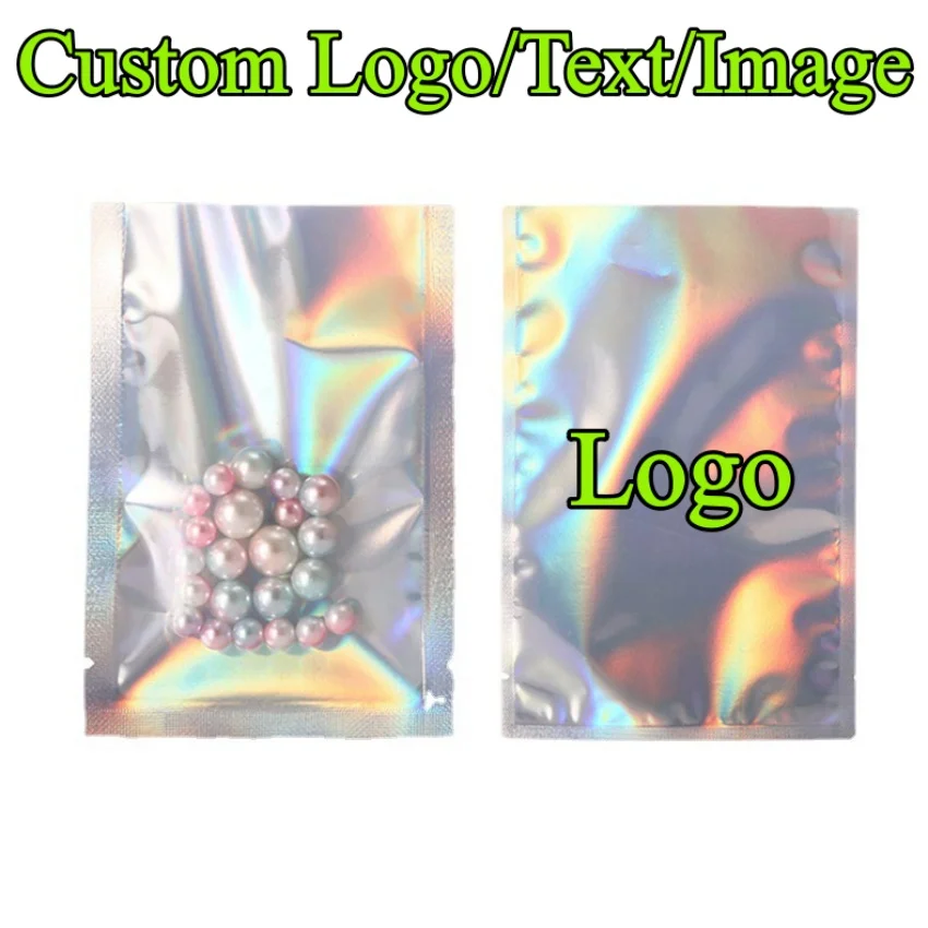 300 Stück Offene Transparente Holographische Heißsiegelbeutel DIY Logo Damen Wimpernbürste Lidschatten-Box Nagel-Schönheits-Seifen-Verpackungsbeutel
