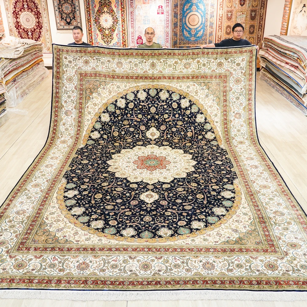 350x472cm Oversize High Quality Black Rugs Medallion Handwoven Persian Silk Carpets (TJ838A)