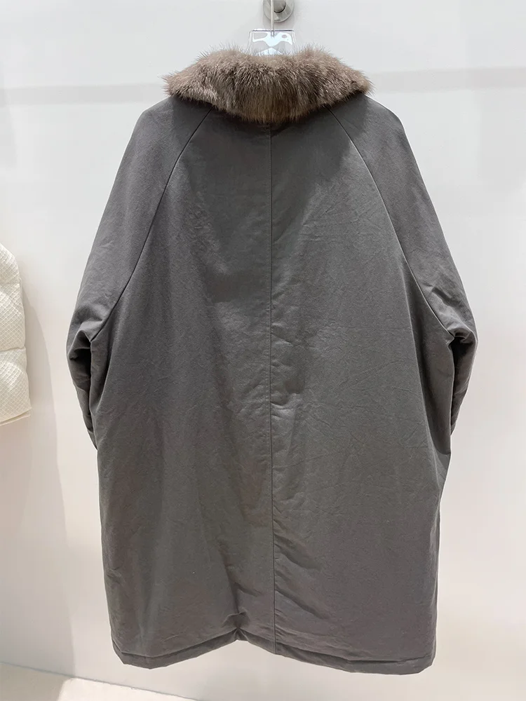 2025 Winter Women Warm Goose Down Jacket Natrual Real Muskrat Mink Fur Collar Coat Luxury Thick Female Cusual Outwear