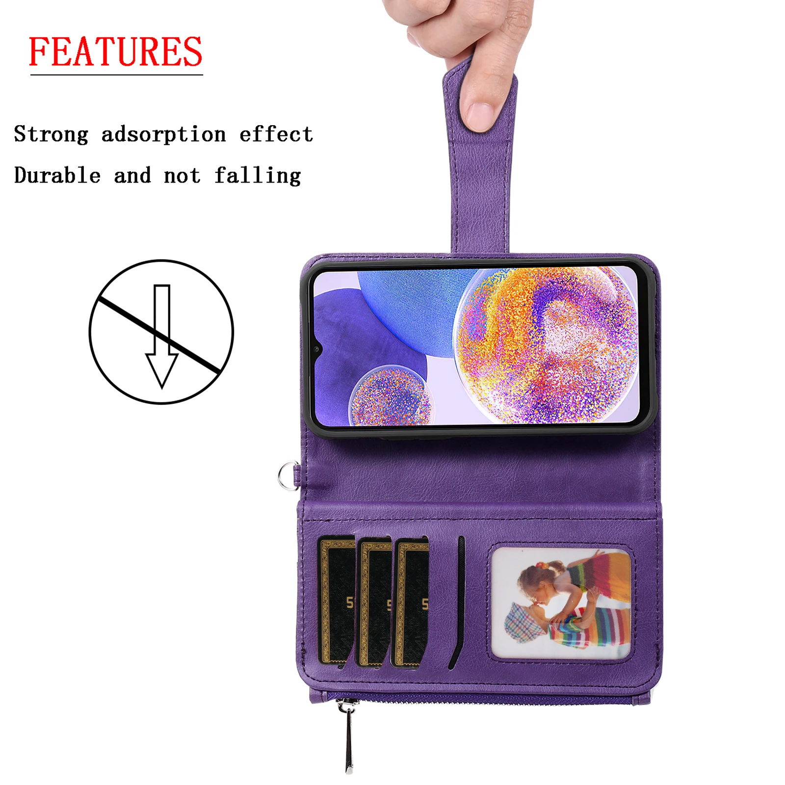 Zamek skórzany portfel magnetyczny odpinany etui do Samsung Galaxy S22 Ultra S21 FE S20 A52 A13 A23 A33 A53 A12 karty Solt okładka — zdjęcie produktu 6