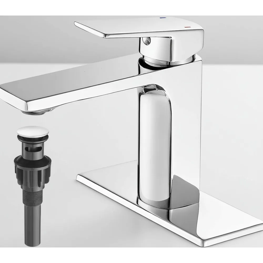 

Modern Chrome Single Handle Bathroom Faucet with Pop-up Drain, Easy DIY Installation for Home & RV Use