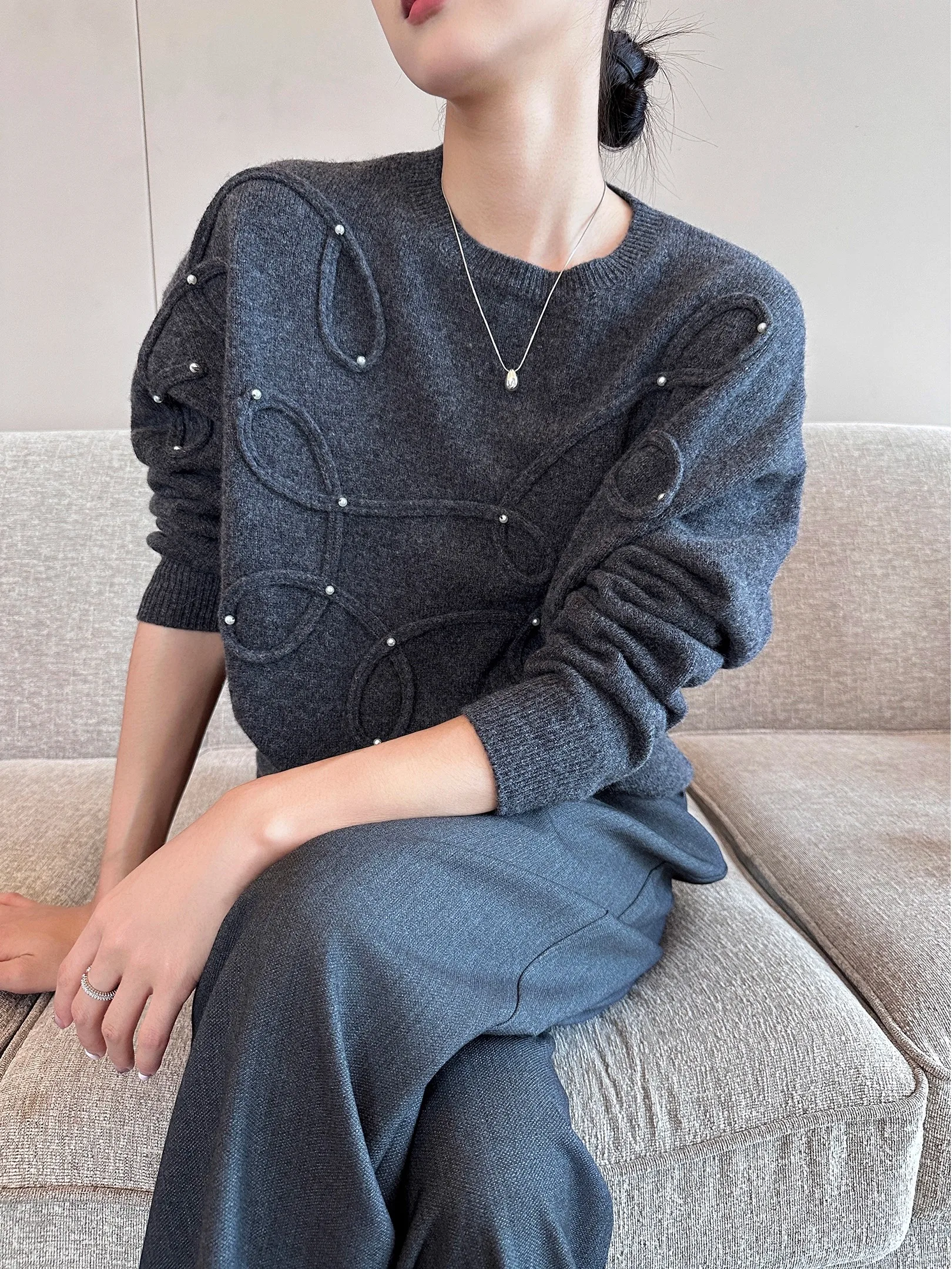 

Женский круглый вязаный свитер Ne Long Sve с глубокими глазами, зима 202, новинка Lazy Sle с 3D узором, модный, удобный, зимний...