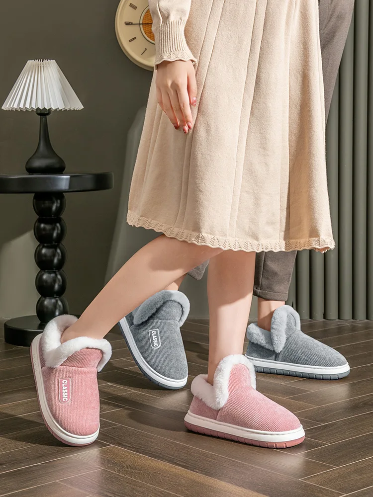 Herren-Winterhausschuhe für den Innenbereich, rutschfeste, warme, mit Plüsch gefütterte Slip-On-Stiefeletten mit Rücken für den Heimkomfort im Freien – Detail 10