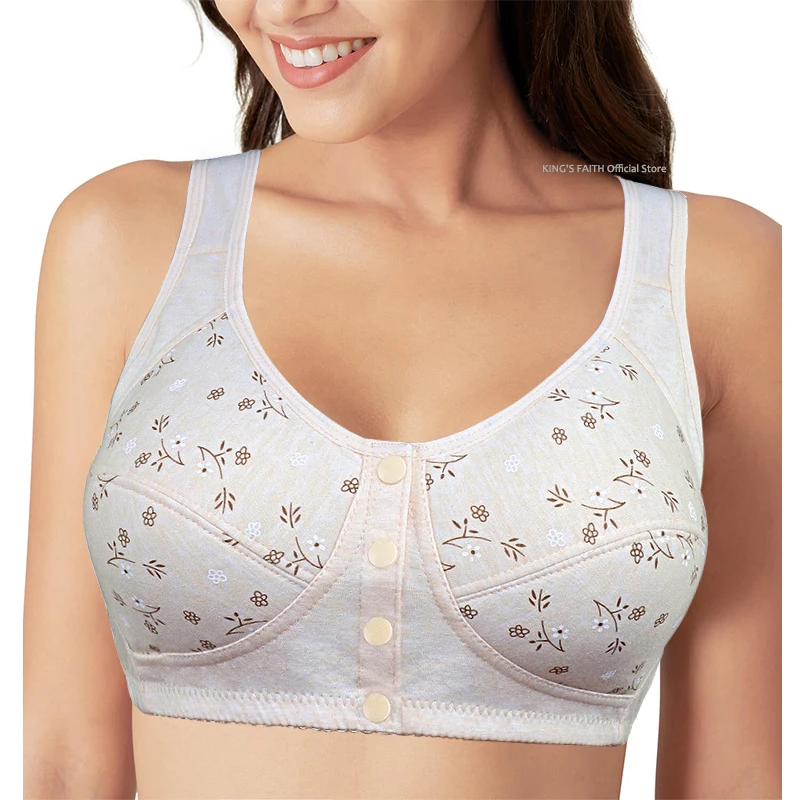 Comfortable Cotton Bra Women Front Closure Push UP Bra Wire Free Underwear For Women\'s Linger Soft Large Bust 48 50 52 B C Cup