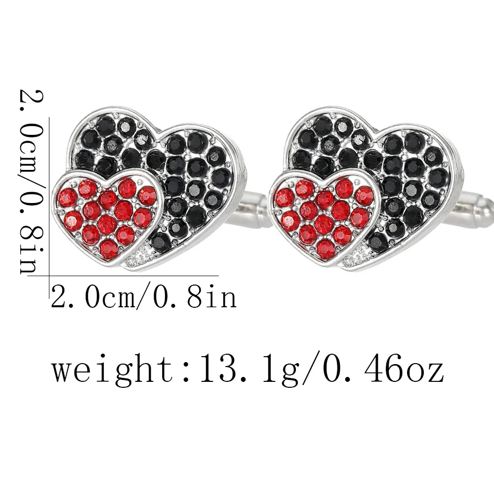 Exquisite Two Tone Heart-shaped Gemstone Cufflink Red and Black Rhinestone Cufflinks Men's Business Dress Shirt Accessories