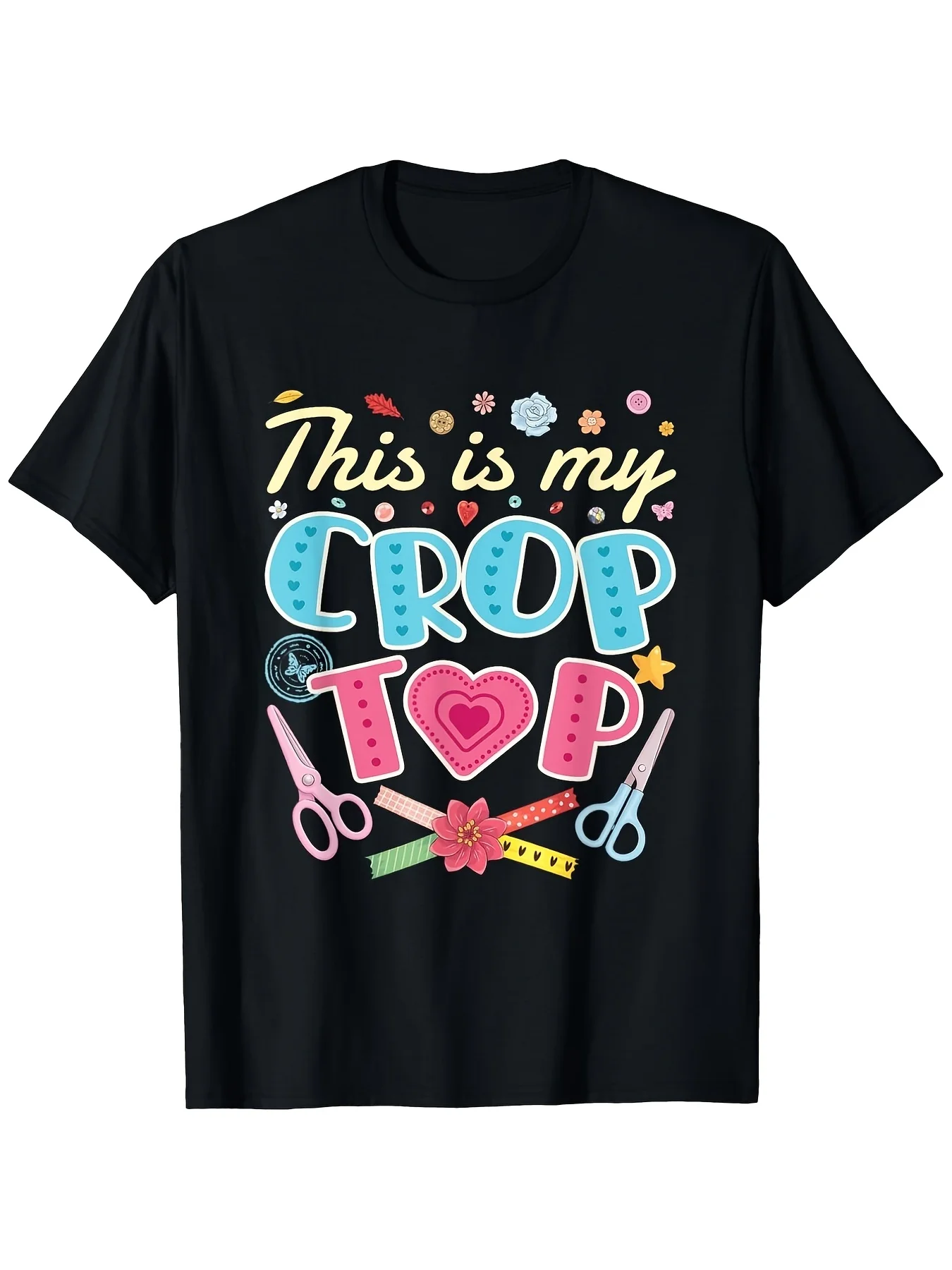 Men's Funny Scrapbooking TShirt with This Is My Crop Top  Scissors Stars Crop Design Sm Casual Round Neck Short Sleeve Tee for Scrapbooking Events Summer Outfits Retro Casual Short-sleeved T-shirt with a Round Neck and Printed Pattern