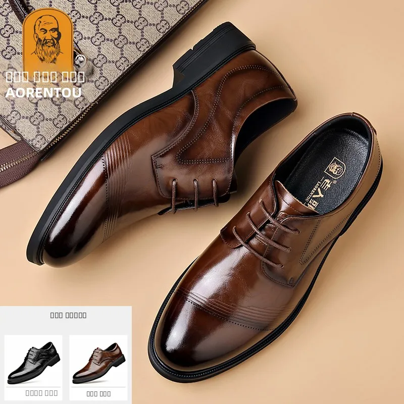 

Leather Men's oes Busin Formal Casual Briti Sle Wedding om oes Breathable round Toe Low Heel Rubber Outsole