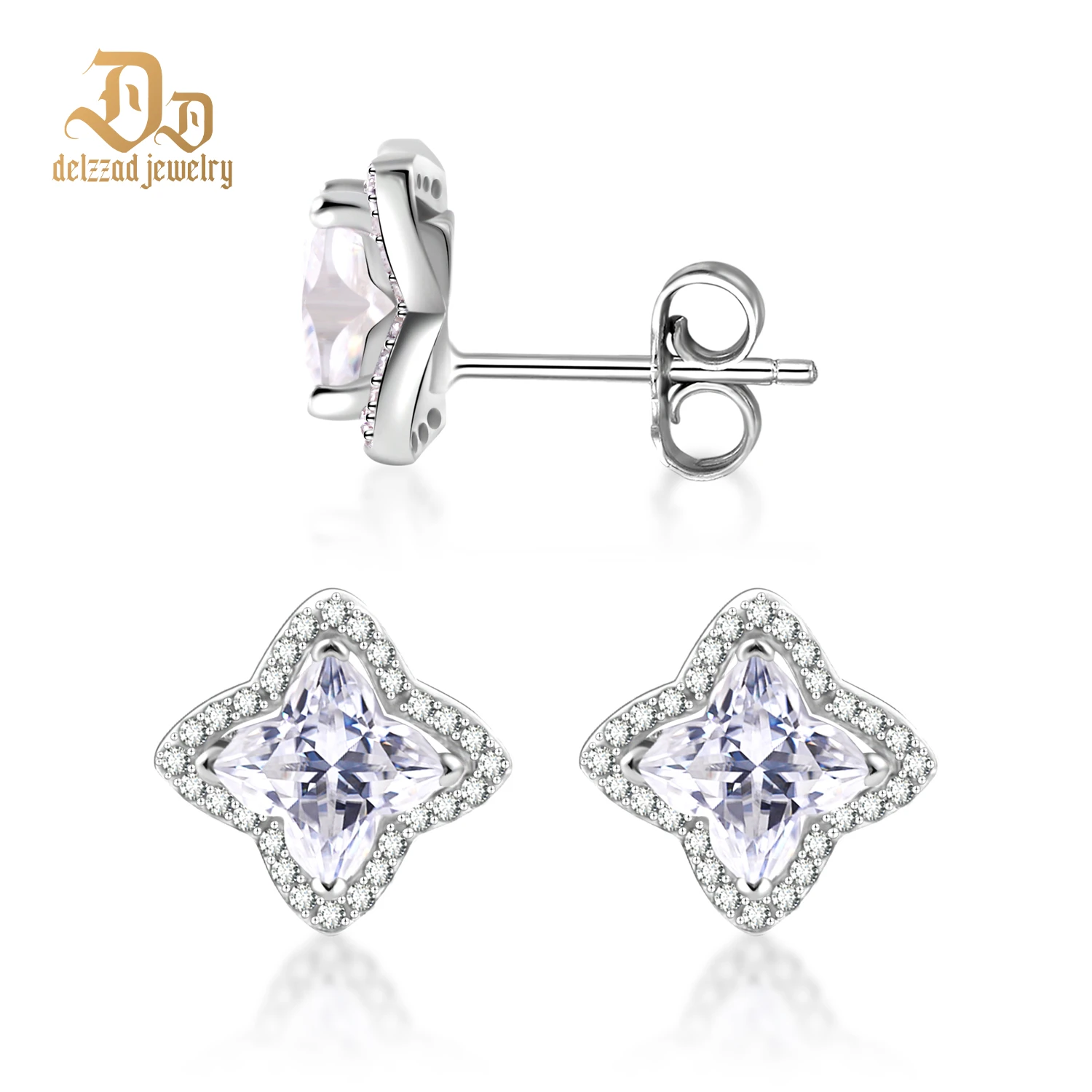 

2025 New Delzzad 100% S925 Sterling Silver Micro-Inlaid Plant Series Earrings Classic Luxury Fine Jewelry Engagement Party Gifts