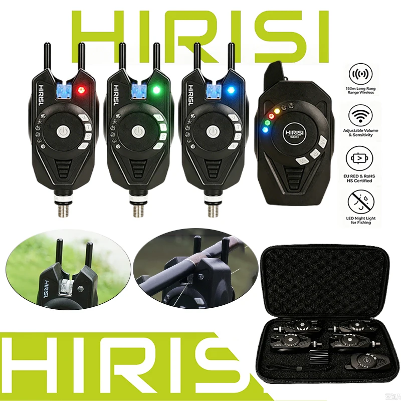 HIRISI SD11 3+1 Wireless Fishing Bite Alarm,150M Remote,Adjustable Vibration Mute LED Night Indicator Carp Fishing Accessories