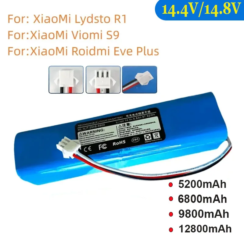 

Аккумуляторы 14.4В 12800мАч, подходят для Lydsto R1, Rodmi Eve Plus, M7 Pro, M8 Pro, M9, U6, оригинальные перезаряжаемые батареи для пылесосов