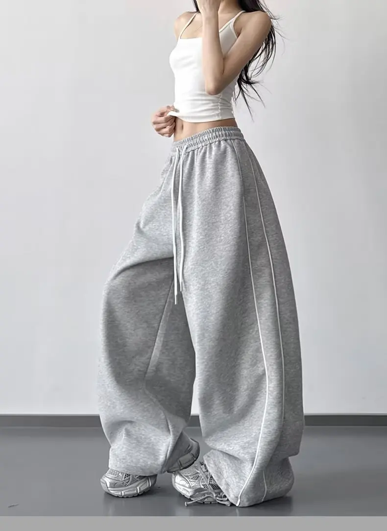 Damen Weite Hosen Frühling/Herbst Neuer Stil Locker Sitzende Slim-Fit Kordelzug Sporthosen Fließende Lässige Lange Hosen – Detail 2