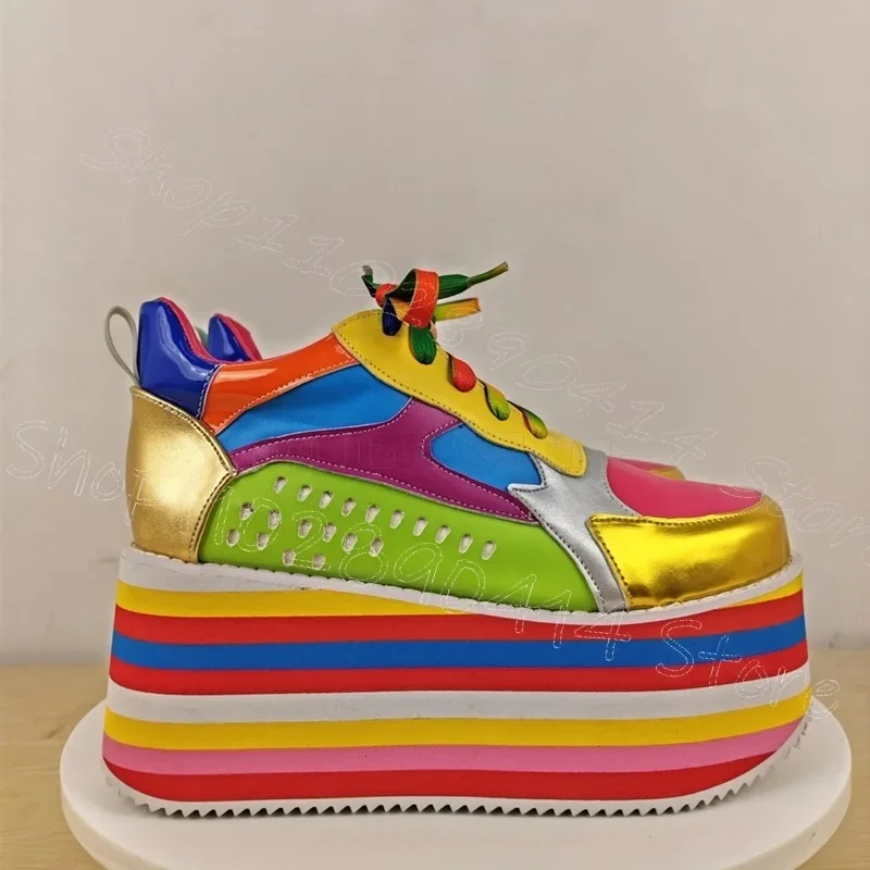 Zapatillas de deporte de plataforma alta con punta redonda de Color arcoíris, Zapatos de Mujer atados cruzados, última novedad, moda Para citas de fiesta, 2025 Zapatos Para Mujer