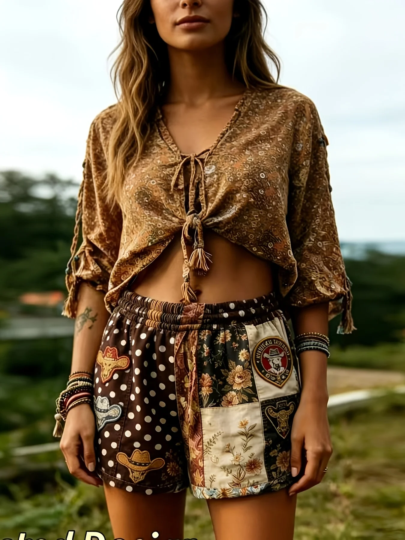 Spring and Summer Vintage Printed Bohemian Style Women's Shorts/For Vacation/Getaway by the Sea/Relaxed and Casual Style/Breathable and Comfortable Fabric/Suitable for Grasslands/Deserts/Camping/Parties/Daily Commuting/Parties/Casual Outings in the City