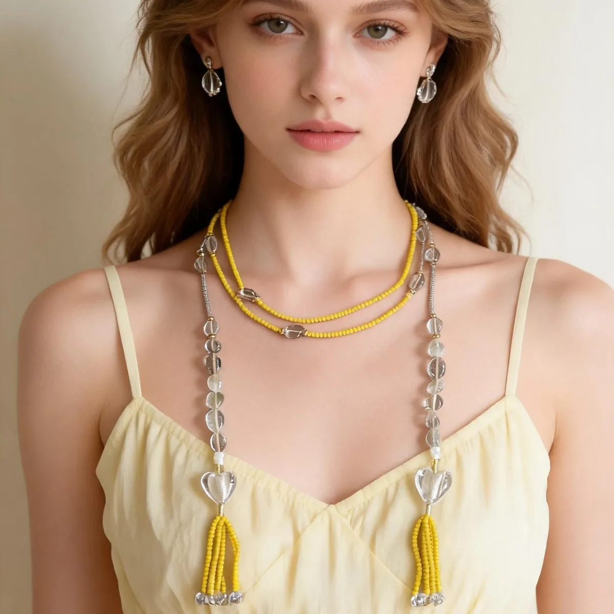 collana-lunga-artigianale-da-donna-'dopamina'-con-mini-perline-gialle-e-ciondolo-a-cuore-in-pietra-naturale-gioiello-stratificato-alla-moda-per-uso-quotidiano