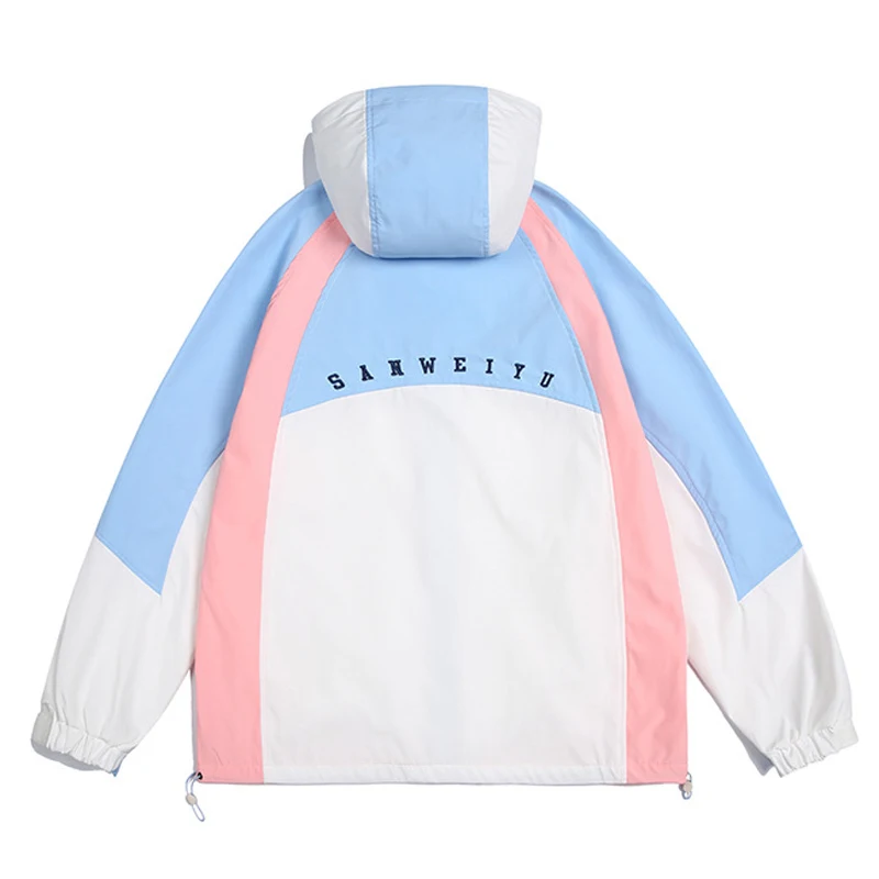 2023 New Color-blocking Letter Pattern Men's Spring Jacket Hooded Long-sleeved Cardigan Couple Street Harajuku Oversized Coat