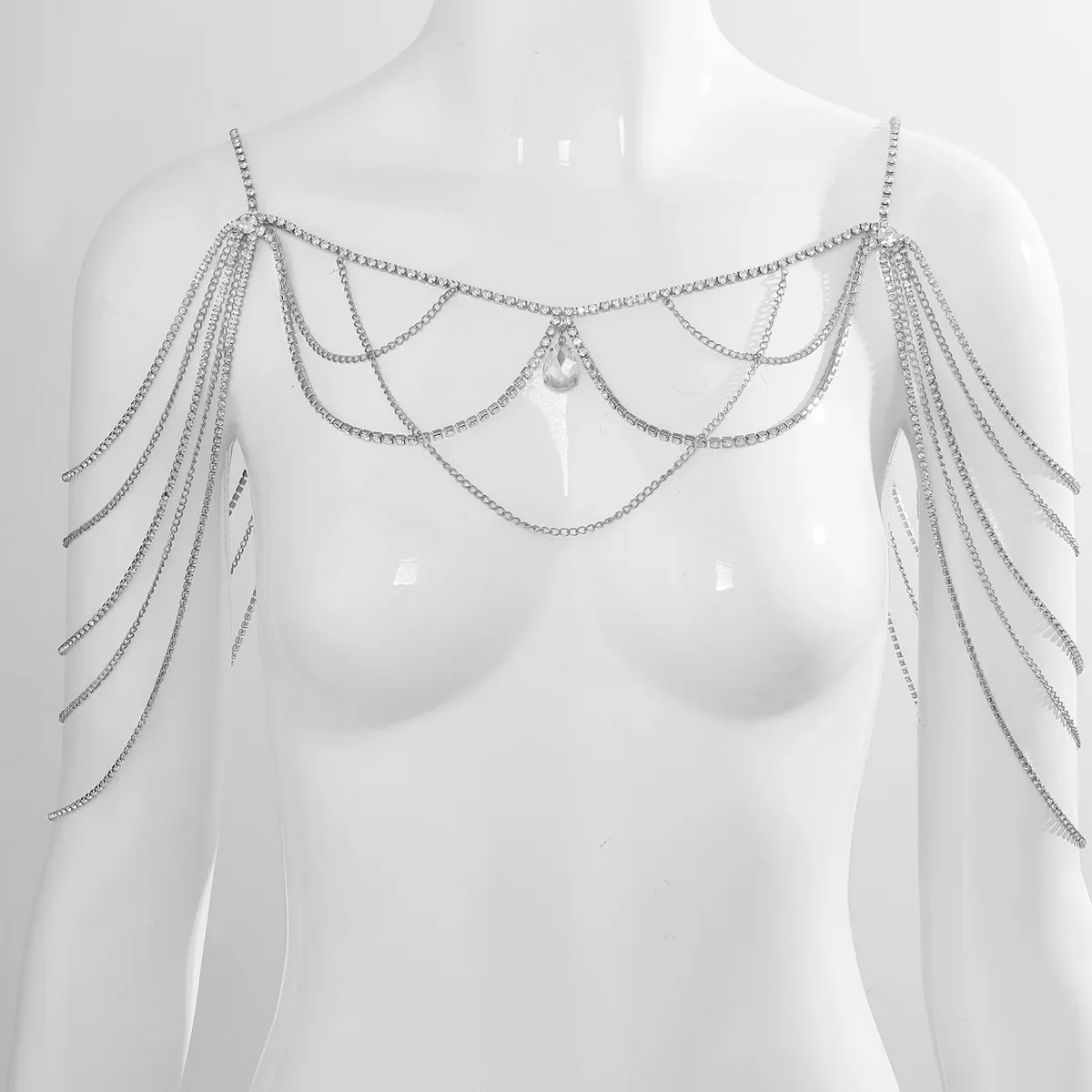 Exquisite Rhinestone Shoulder Chain Multi Layered Crystal Body Jewelry Waterdrop Pendant Drape Harness Nightclub Party Accs