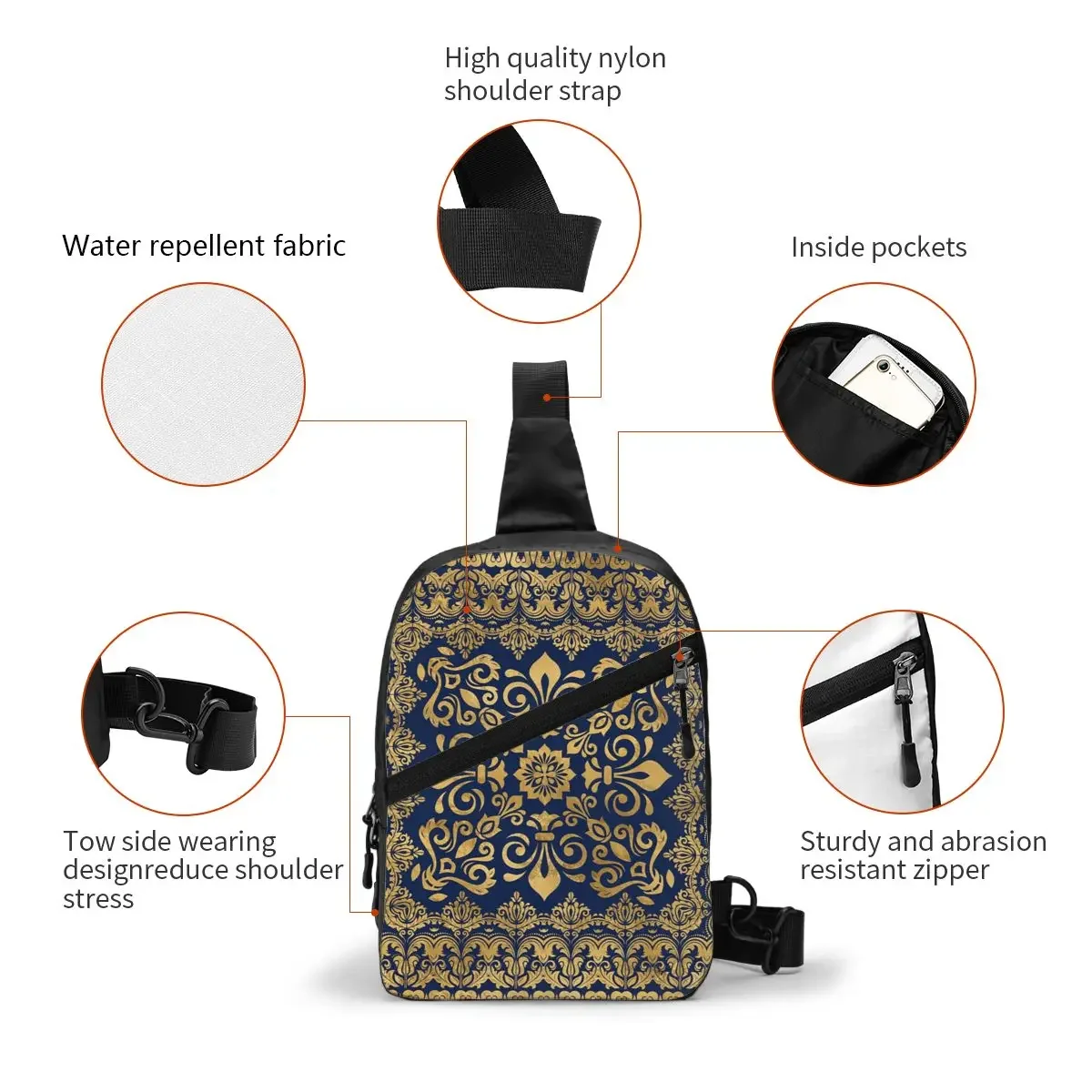 Customized Oriental Damask Ornament Sling Bags for Men Cool Baroque Shoulder Crossbody Chest Backpack Cycling Camping Daypack