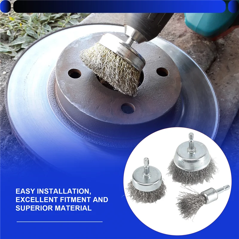 F-T 8개입 와이어 브러시 휠 컵 브러시 세트 거친 크림프드 탄소강 와이어 휠 녹 제거용