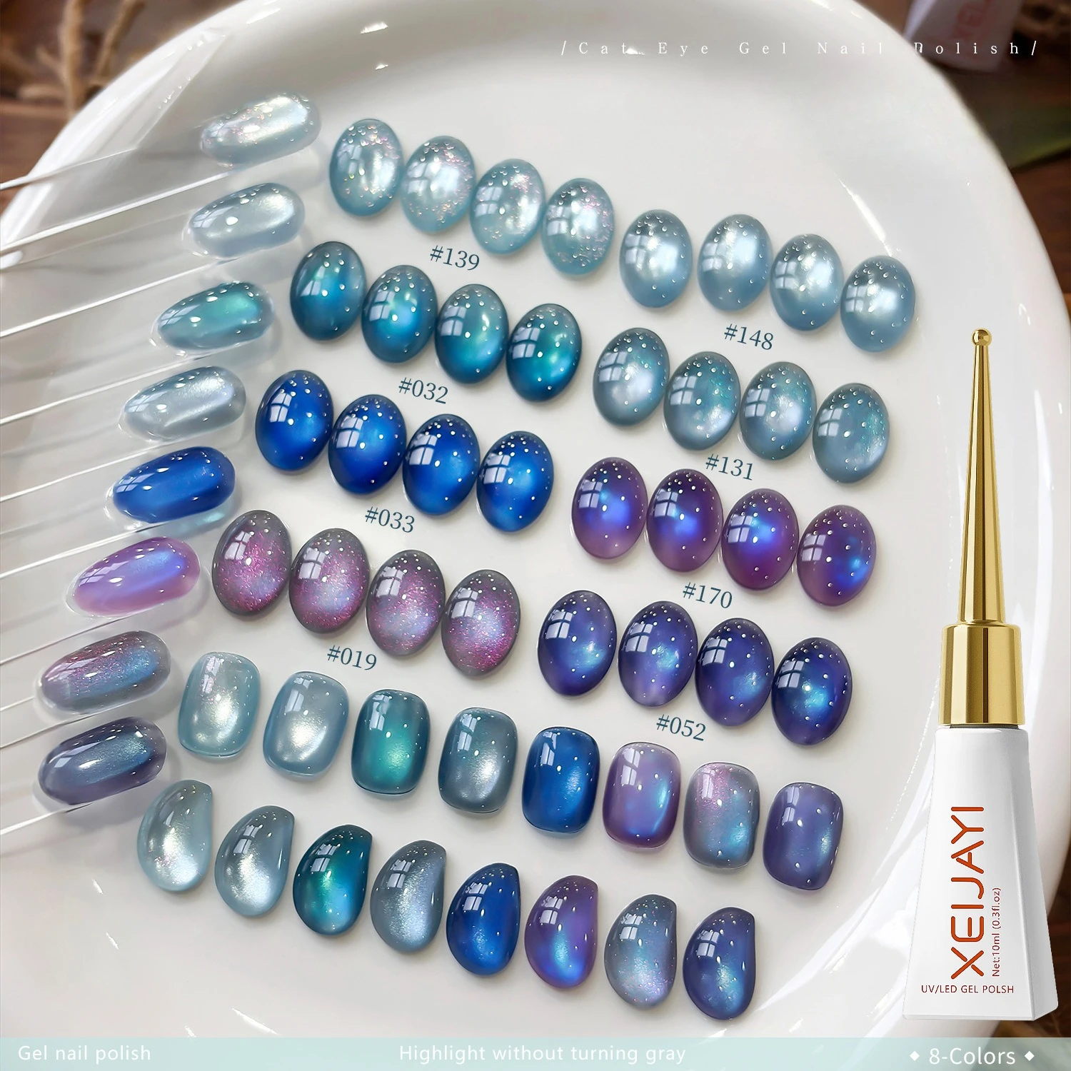 8Colors 10ml Spring Premium Blue Cat Eye Nail Gel Polish 2026 New Product Glass Bead Whitening Blue Cat Eye Magnetic Nail Polish