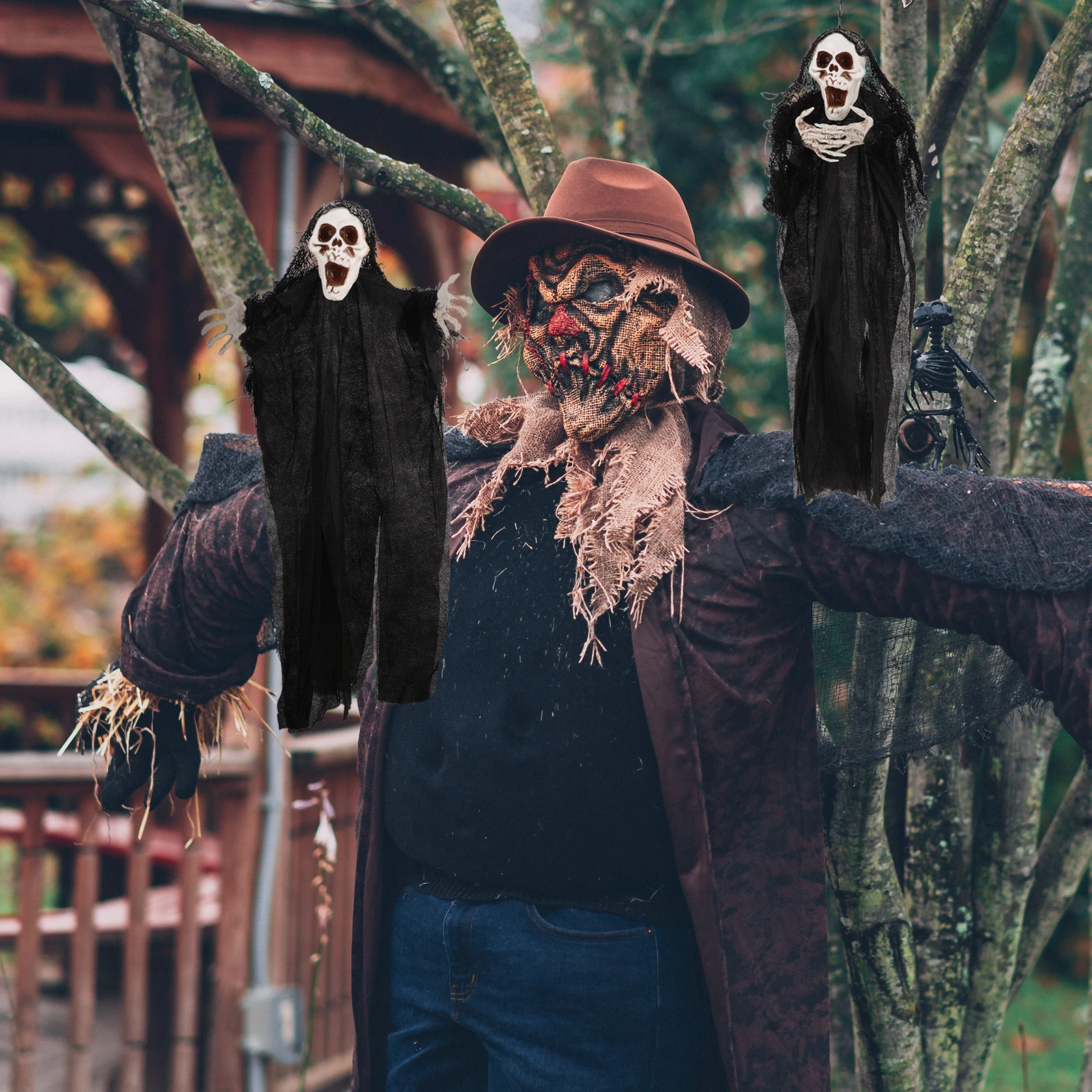 2 قطعة ديكور معلق للهالوين دعائم غرفة الهروب من البلاستيك الأسود ديكورات الشبح في الخارج