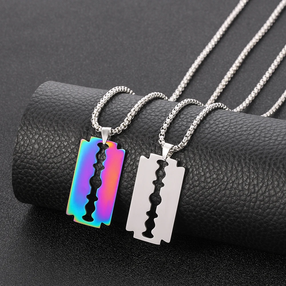 Hip Hop Magazine BOY Bear OKAY Razor Blade Necklace Letter Pendant Flame Quenched Rock DJ Rapper Jewellery