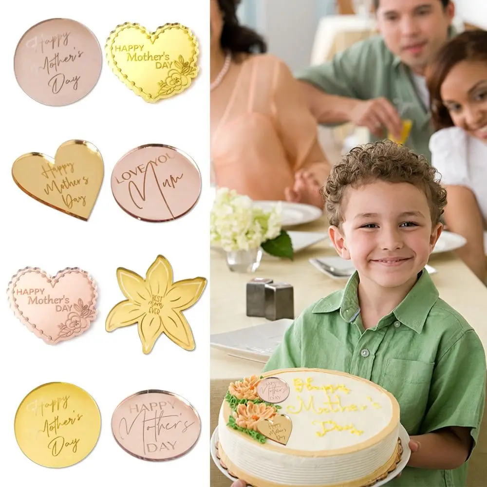 DIY Love Round Happy Mothers Day Cupcake Discs Cake Label Gold Heart Mothers Day Cake Toppers DIY Circle