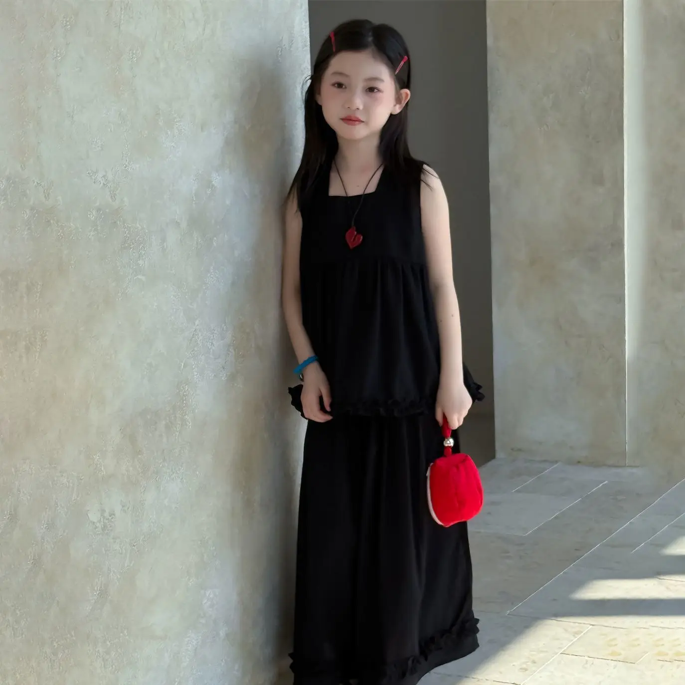 2026 summer spring Girls set Clothes teenager sleeveless vest t shirt Halter top+ loose wide leg pant 4 5 6 7 8 10 11 12 year