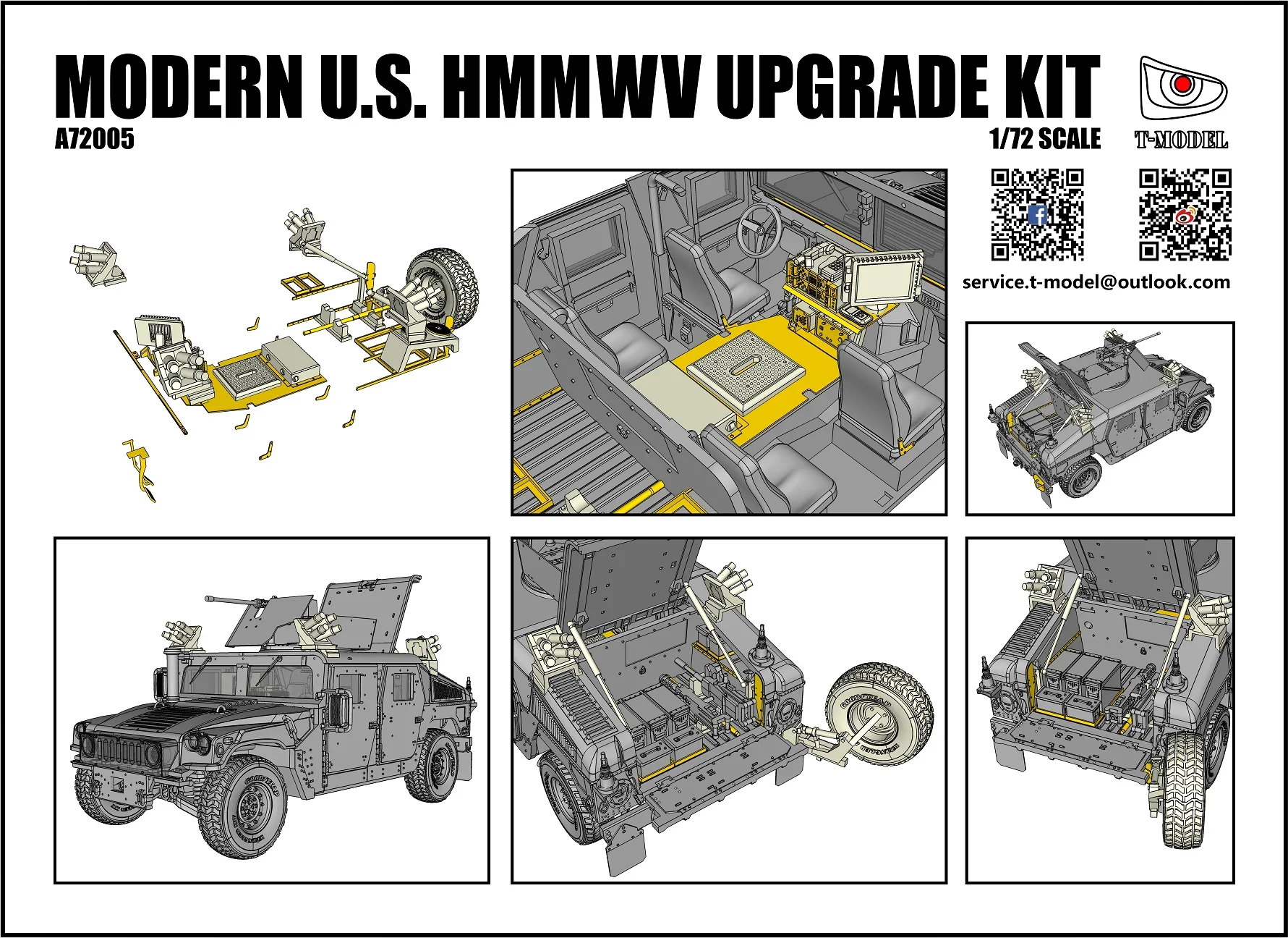 T-MODEL A72005  1/72  MODERN U.S.HMWWV UPGRADE KIT Assemble